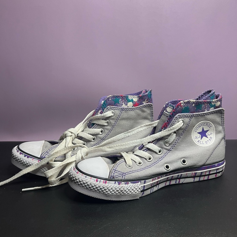 Converse Chuck Taylor Girls Grey with Purple Splatter - Size 2 - EUC